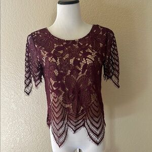 Express Lace Top in Deep Burgundy